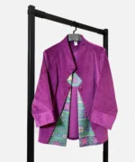 کت مخمل ارغوانی جلوباز مدل پرگل