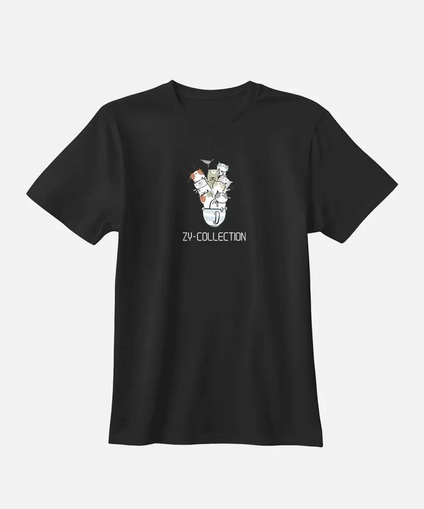 تیشرت مشکی نخ پنبه طرح سگ و گربه