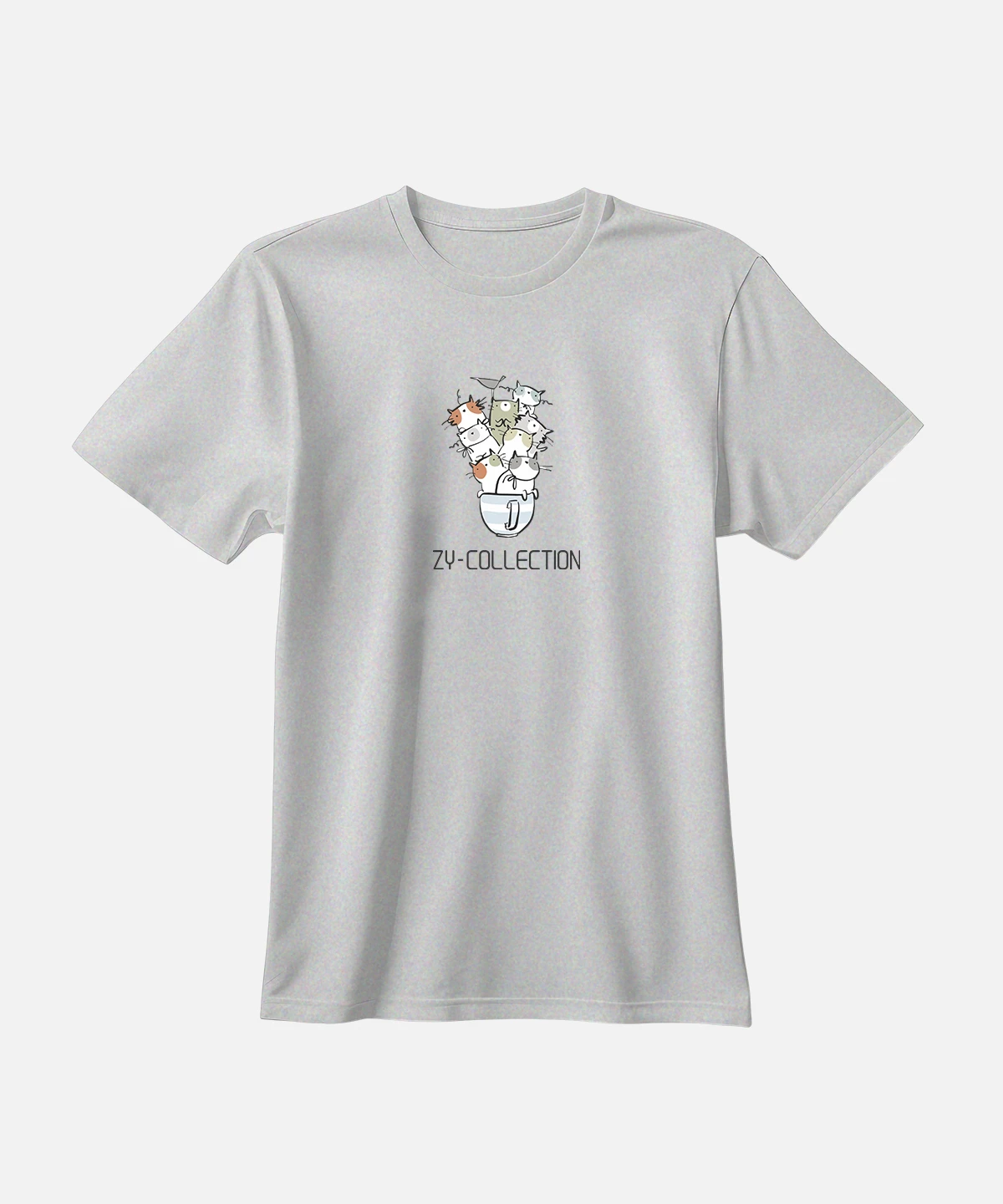 تیشرت طوسی نخ پنبه طرح سگ و گربه