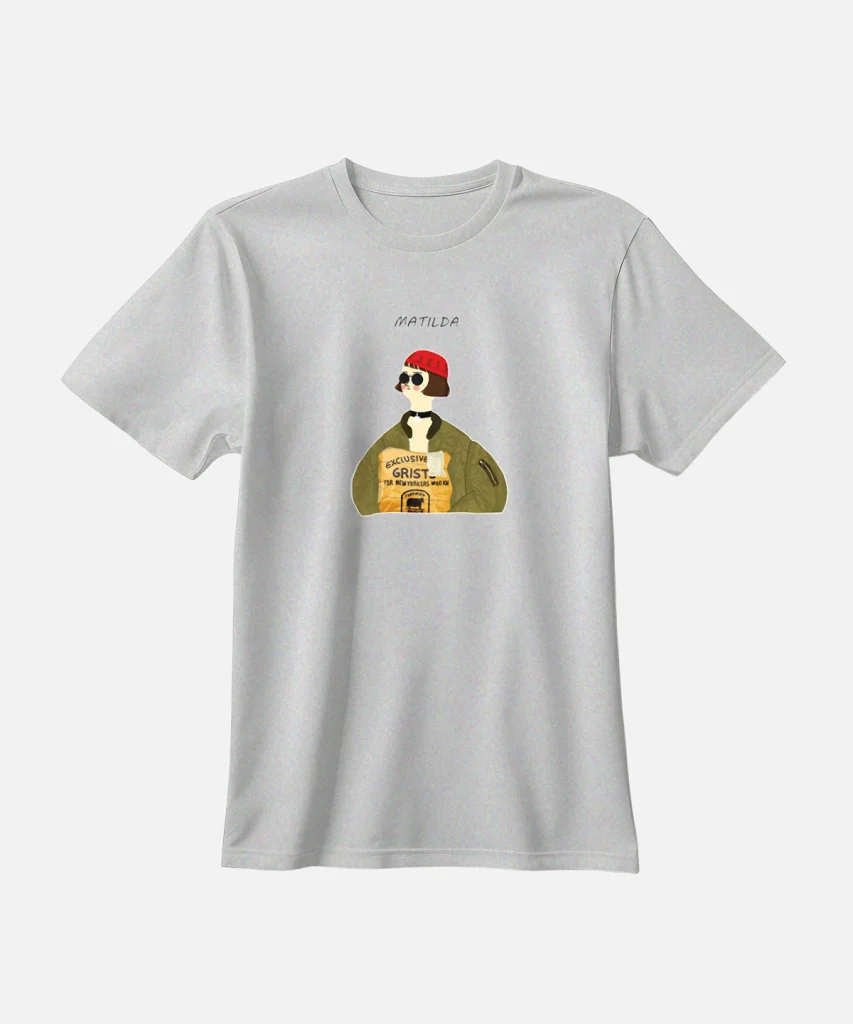 تیشرت طوسی نخ پنبه طرح فانتزی