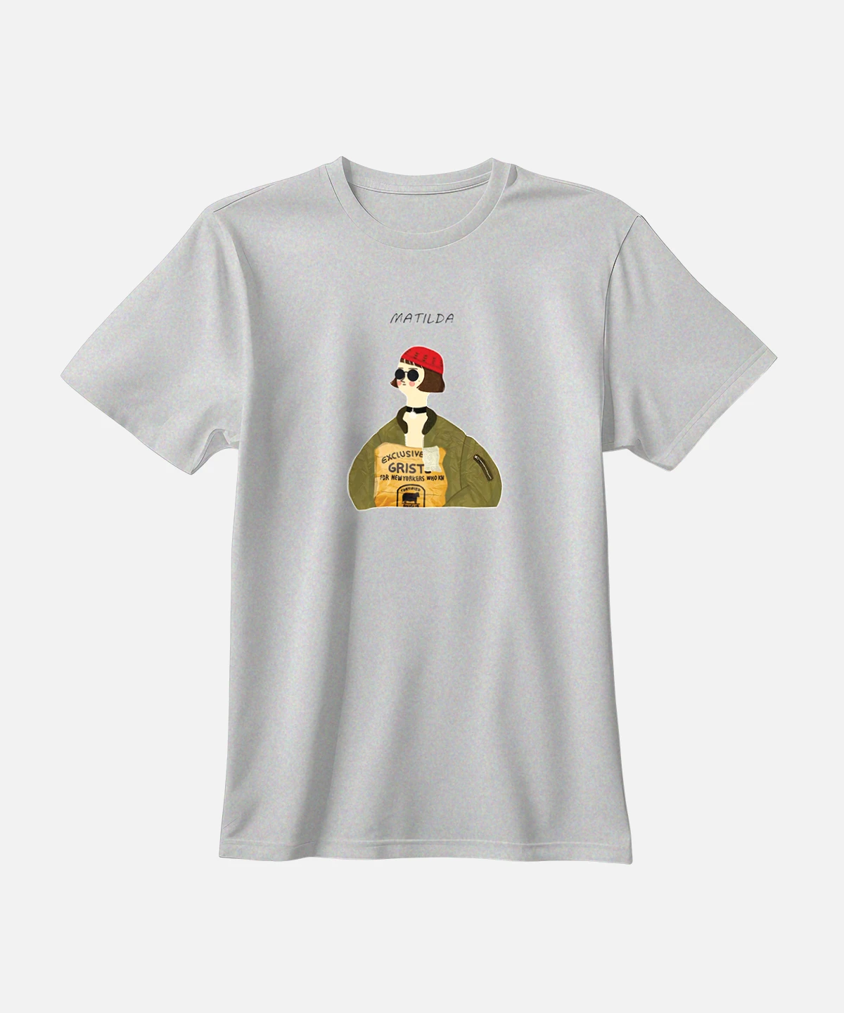 تیشرت طوسی نخ پنبه طرح فانتزی