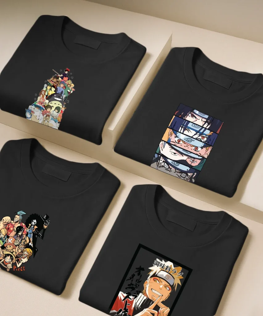 تیشرت مشکی نخ پنبه طرح انیمه