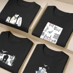 تیشرت مشکی نخ پنبه طرح سگ و گربه