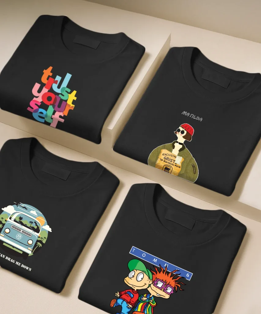 تیشرت مشکی نخ پنبه طرح فانتزی