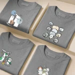 تیشرت طوسی نخ پنبه طرح سگ و گربه