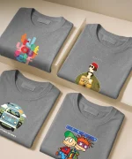 تیشرت طوسی نخ پنبه طرح فانتزی