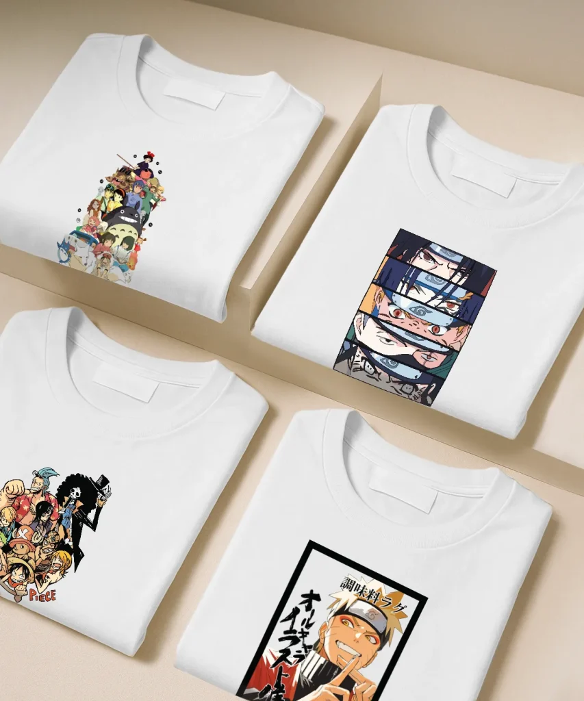 تیشرت سفید نخ پنبه طرح انیمه