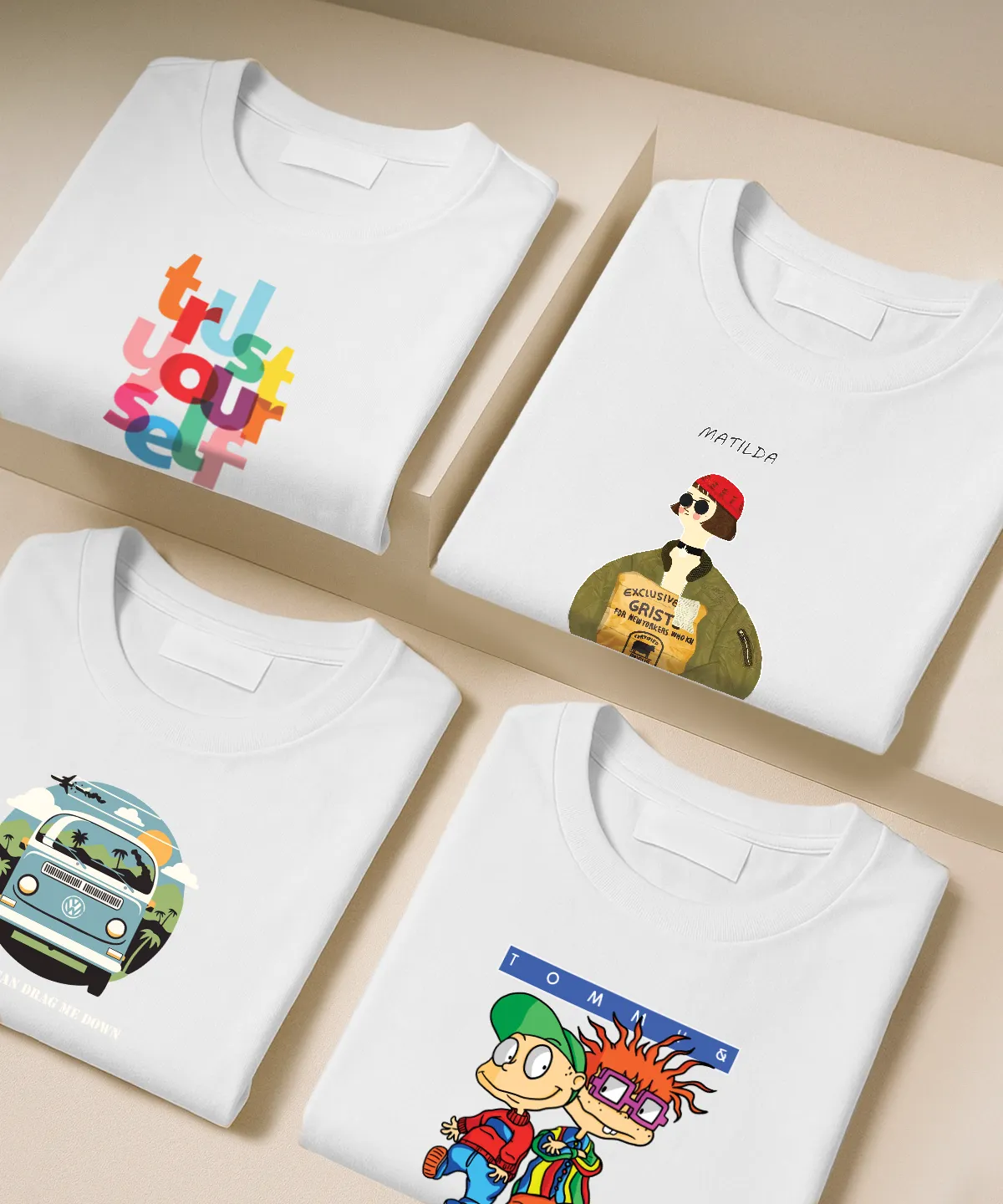 تیشرت سفید نخ پنبه طرح دار