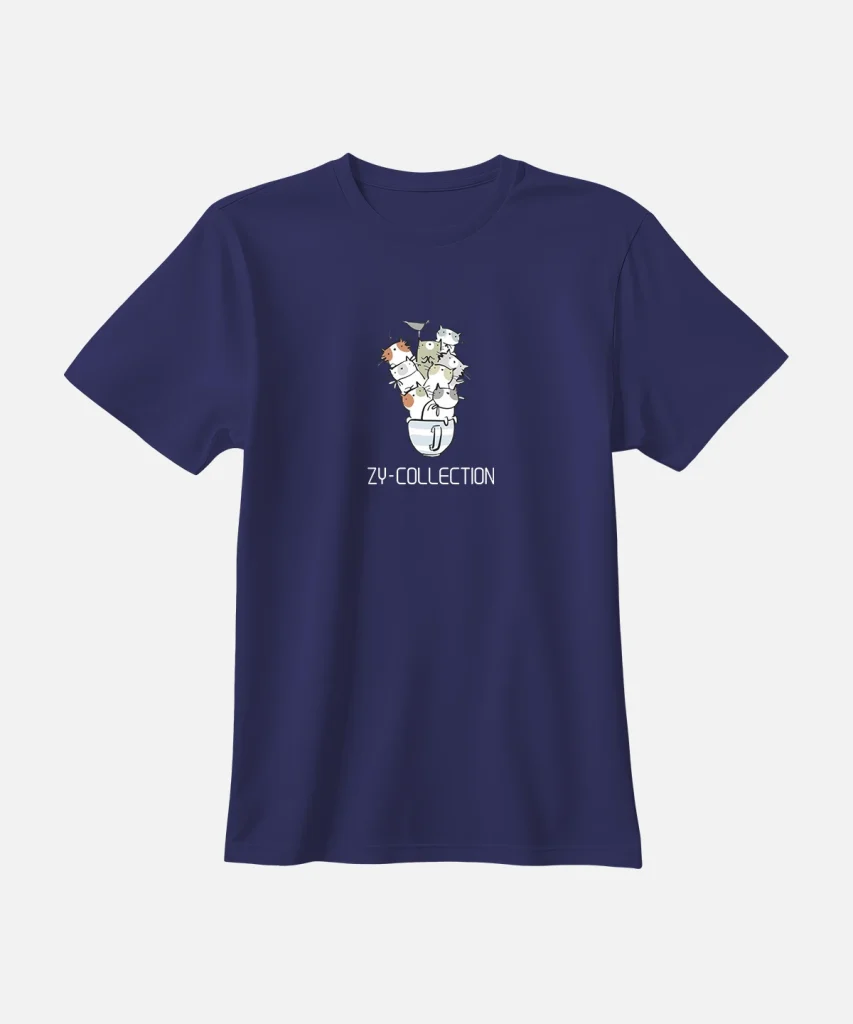 تیشرت سرمه ای نخ پنبه طرح سگ و گربه