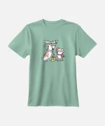 تیشرت سبز آبی نخ پنبه طرح سگ و گربه