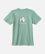 تیشرت سبز آبی نخ پنبه طرح سگ و گربه