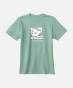 تیشرت سبز آبی نخ پنبه طرح سگ و گربه