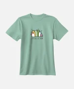 تیشرت سبز آبی نخ پنبه طرح سگ و گربه