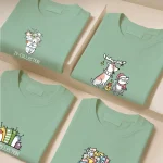 تیشرت سبز آبی نخ پنبه طرح سگ و گربه