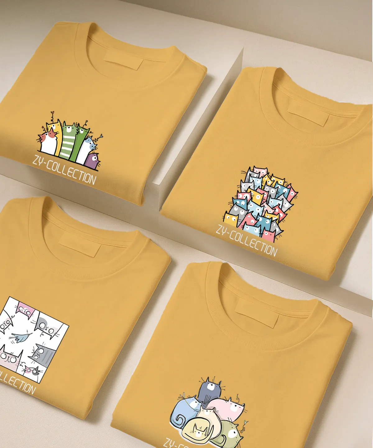 Pea T-Shirt Mockup - Cats & Dogs تیشرت نخودی نخ پنبه طرح سگ و گربه