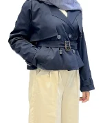 ترنچ کت سورمه ای یقه انگلیسی مدل تهران